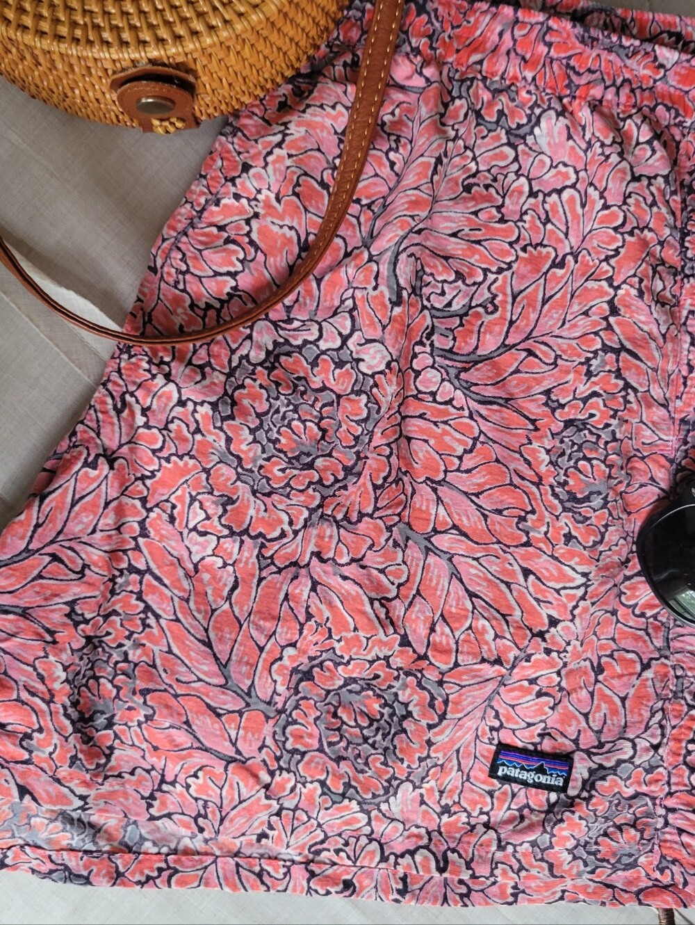 Patagonia Baggies Salmon, Black and White Floral Active Shorts
